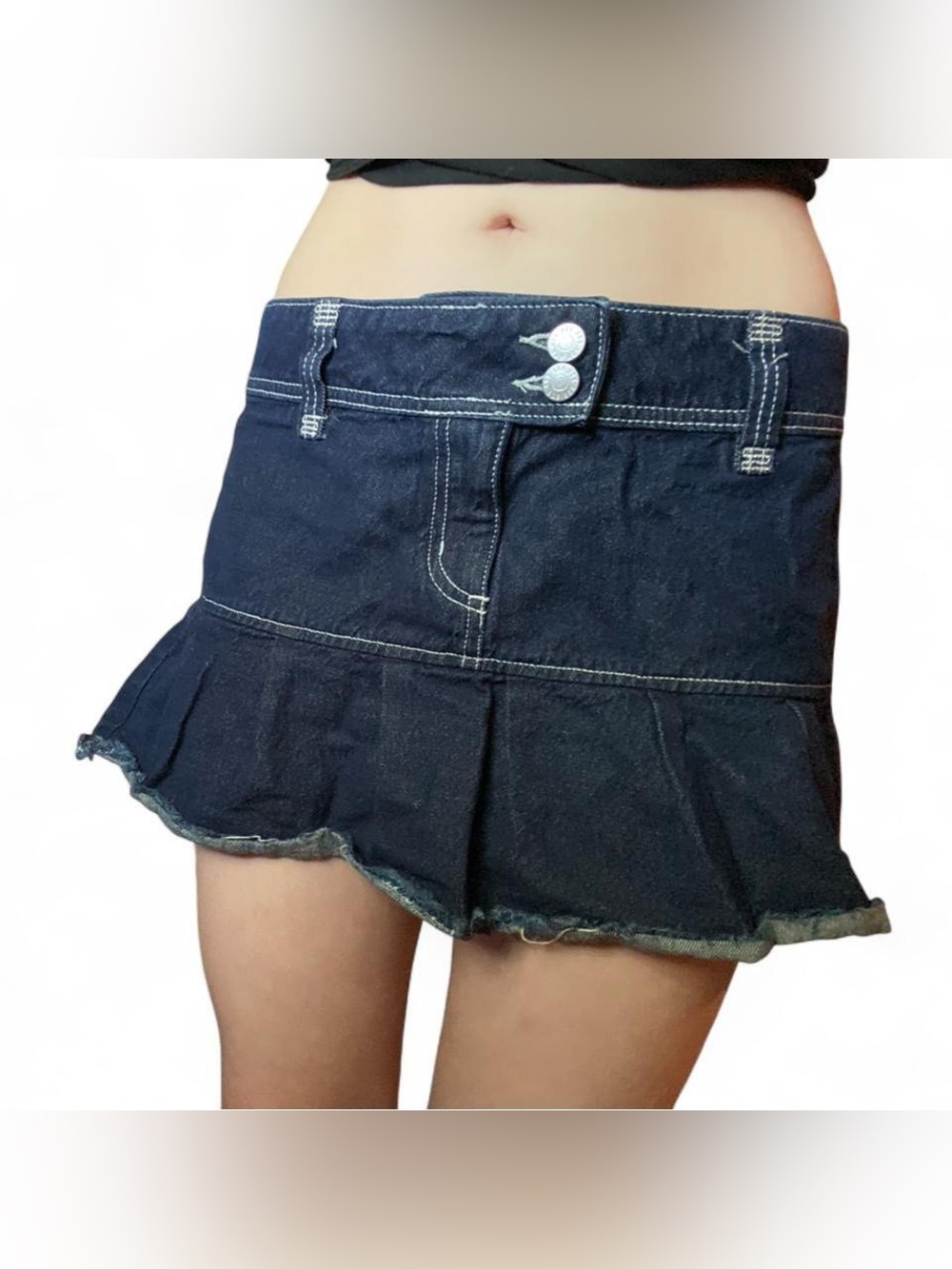 Navy Blue Denim Ruffle Mini Skirt #miniskirt #mini #skirt
